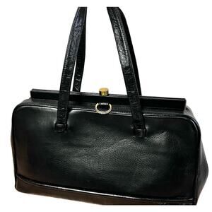 Zenith X-Large bag Purse handbag Black Leather vintage Satchel 1960s-70s MCM